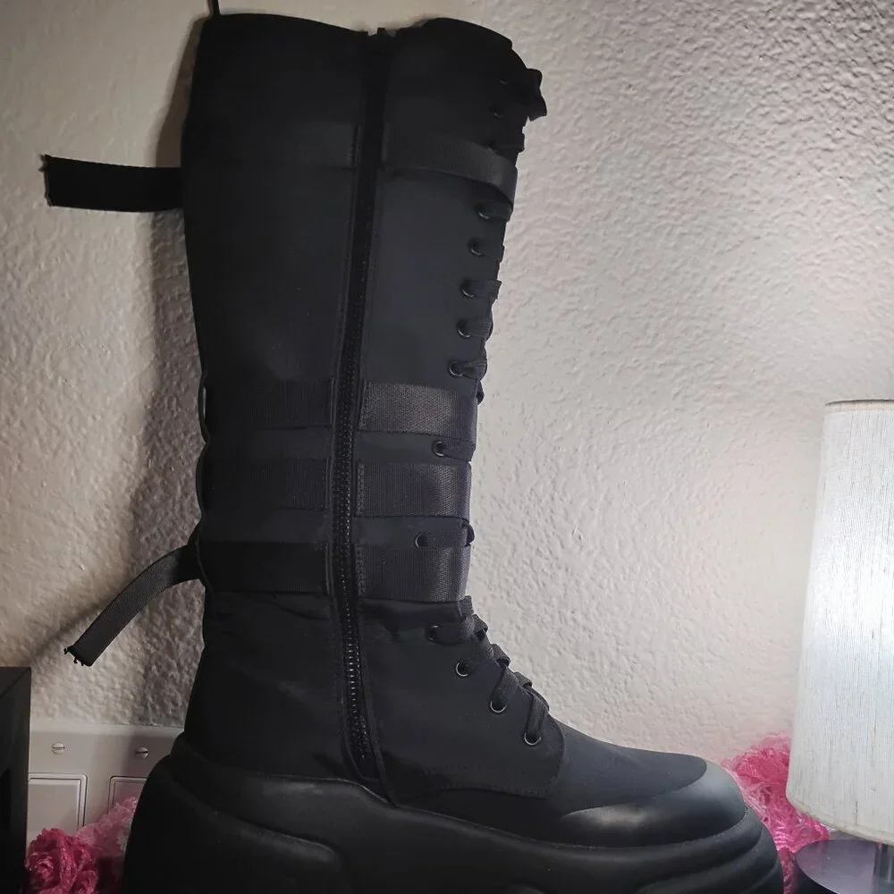 Poster Girl Dolls Kill Mad hustle Knee High combat boots womens size 11 - Picture 7 of 11
